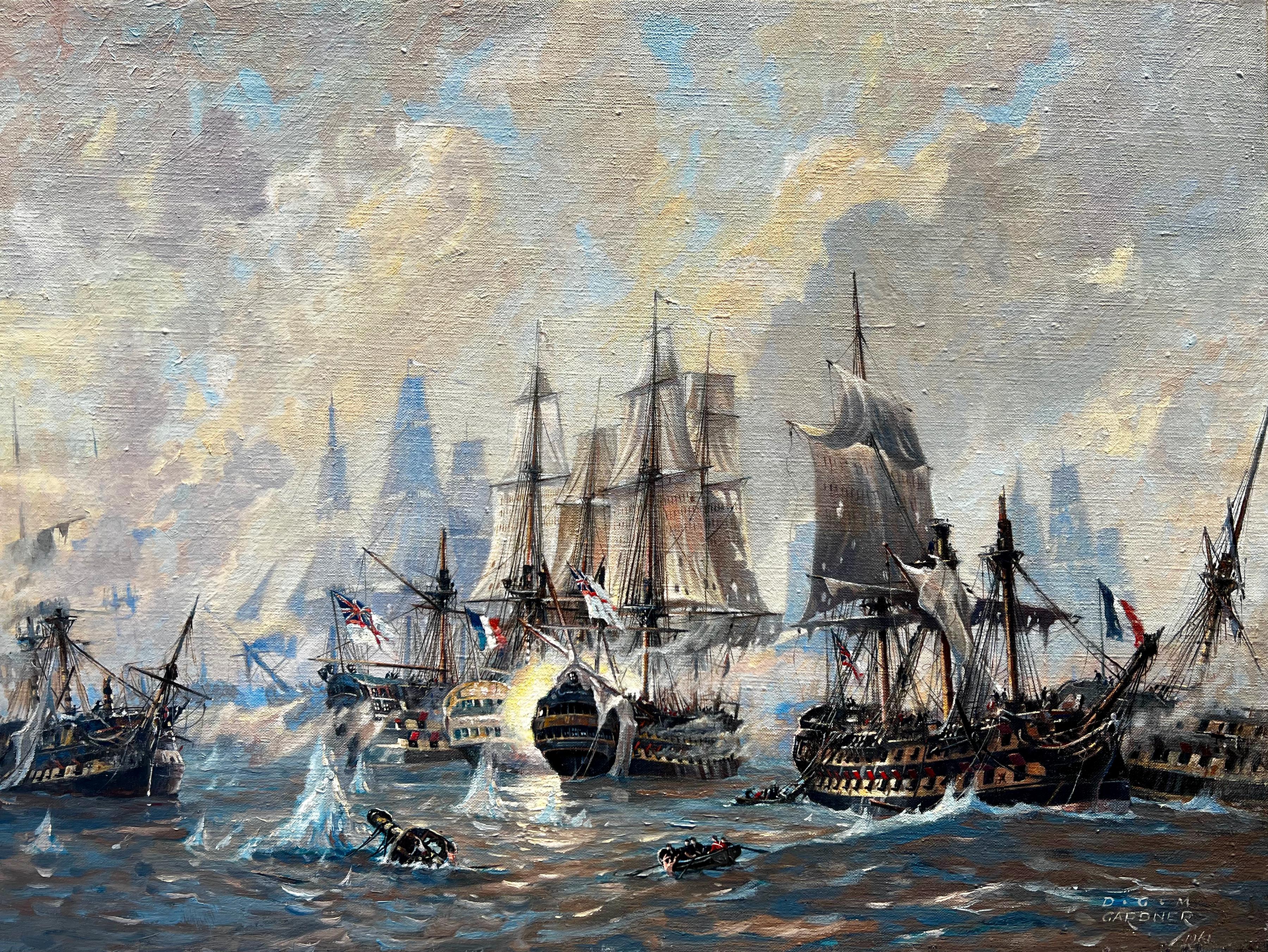 Battle of Trafalgar' with the British and French fleet - Painting by Derek G M Gardner