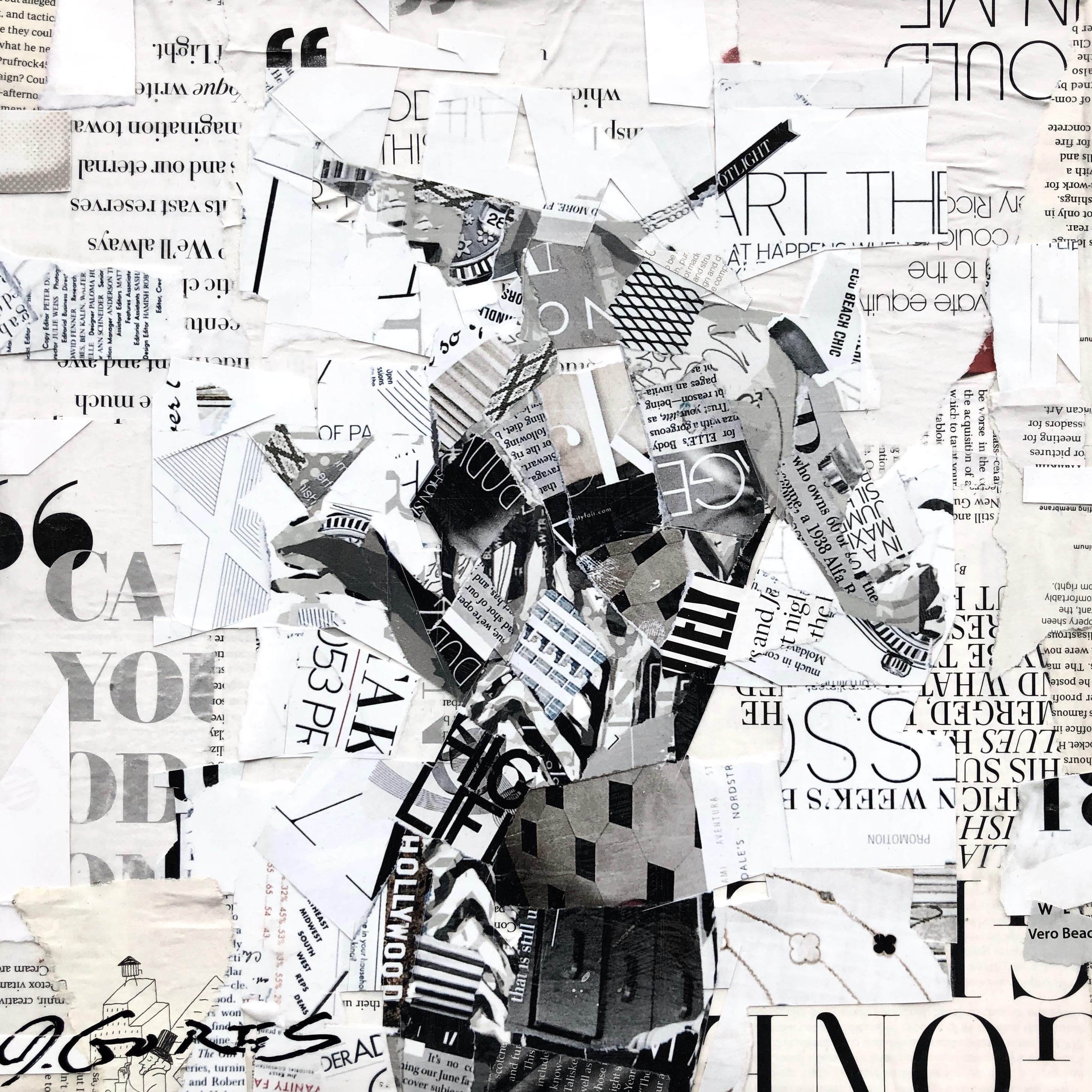 "Art Theory #4" black and white collage of woman holding a martini glass - Mixed Media Art by Derek Gores