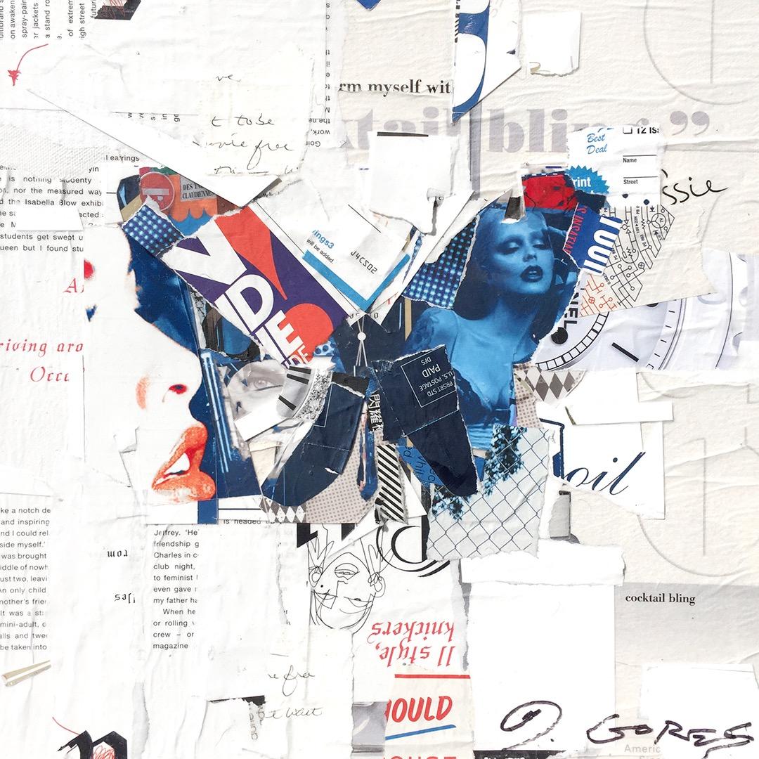 "Auto Pilot" Collage of Blue and Red Butterfly