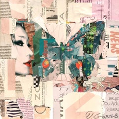 "Fly East" Collage of Green Butterfly