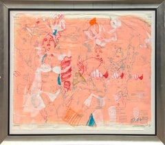 "Havana Nights" Contemporary Pink Toned Mixed Media Figurative Drawing on a Map