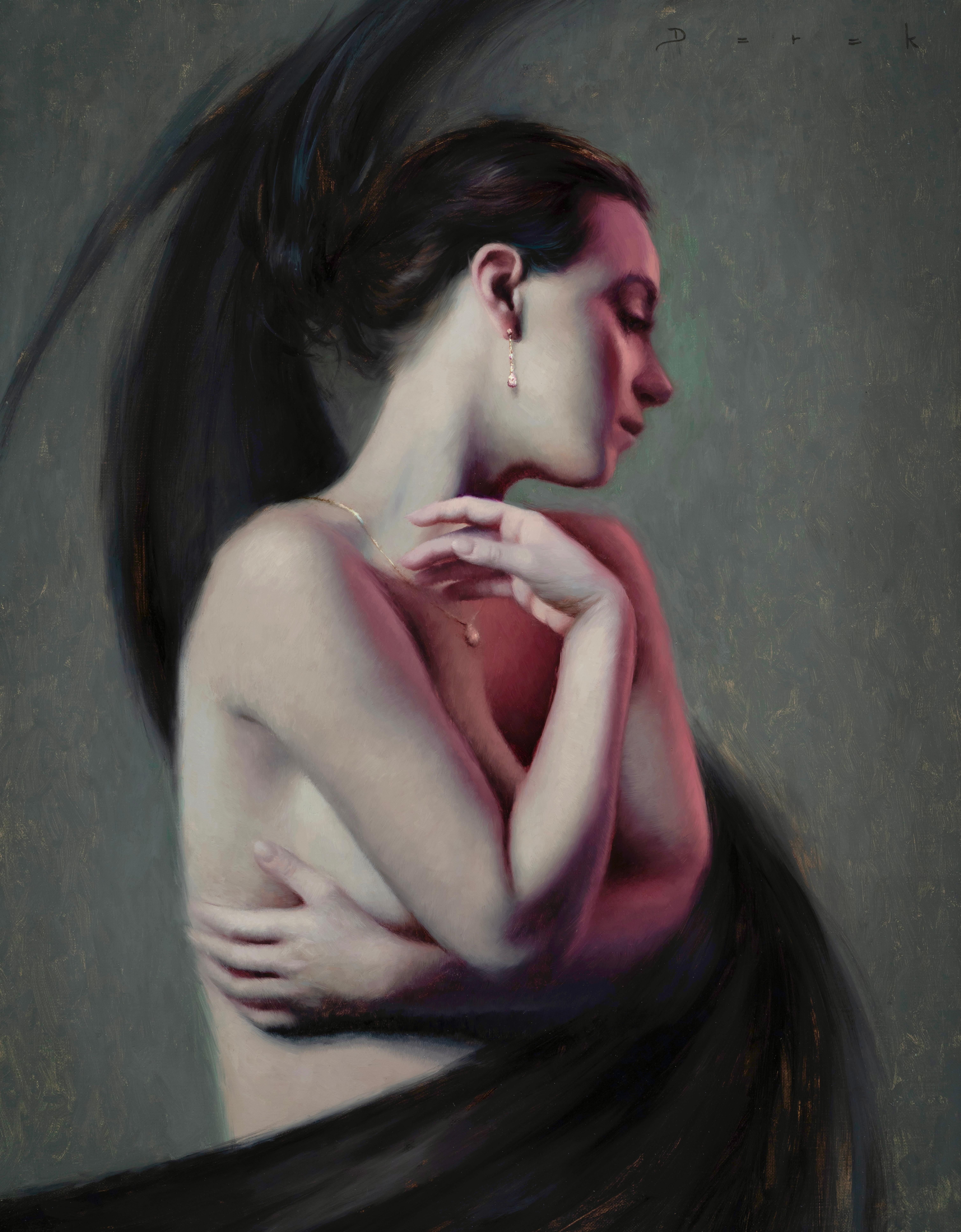 "Rosé" (2023) par Derek Harrison, peinture à l'huile originale