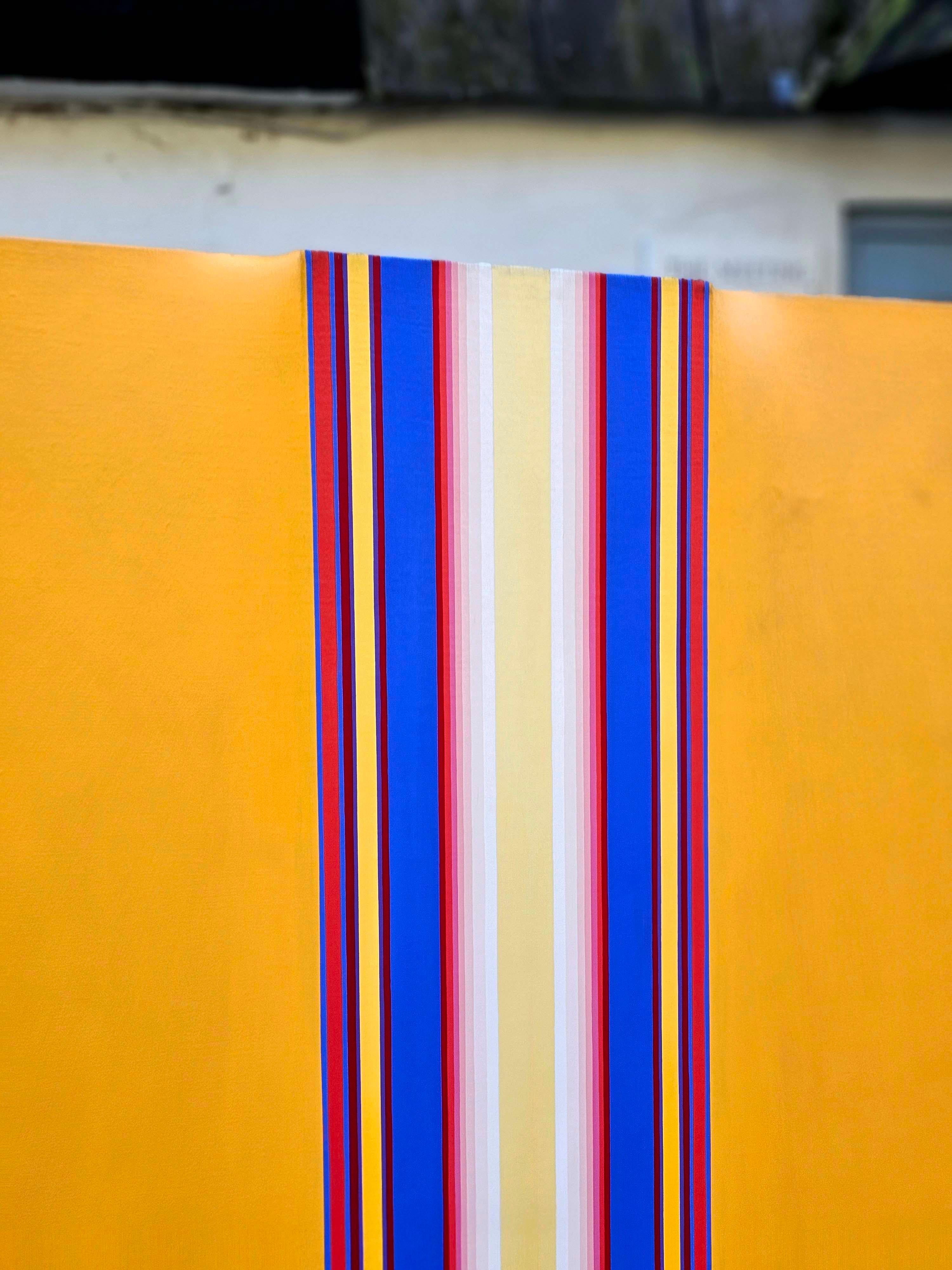 Large 1970s orange striped acrylic abstract work by British artist Derek Hirst For Sale 1