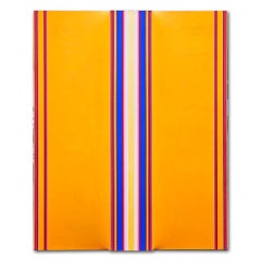 Large 1970s orange striped acrylic abstract work by British artist Derek Hirst