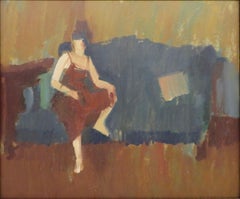 (1925-2012) original oil painting INTERIOR SCENE / PORTRAIT Post Impressionist