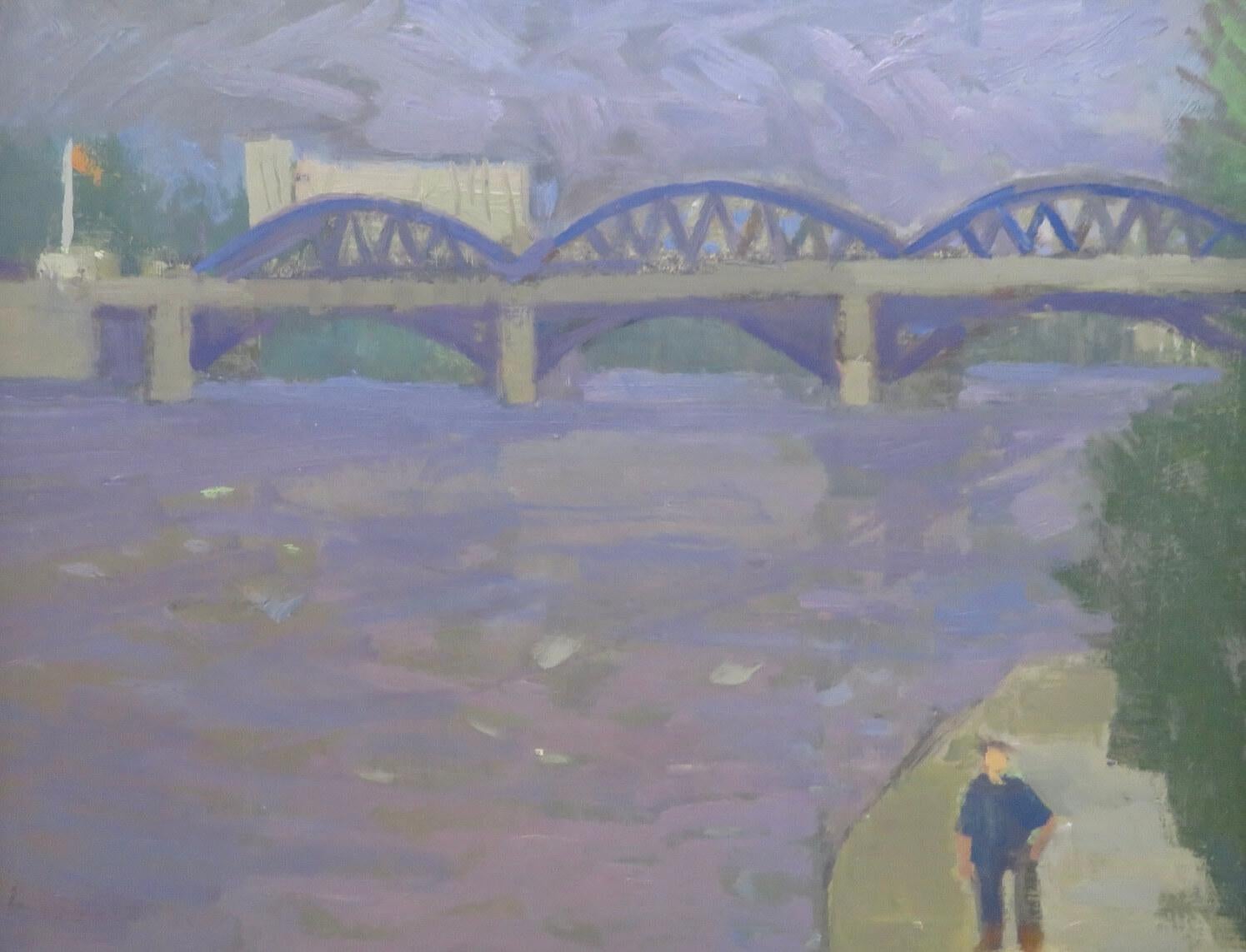 Postimpressionist Mitte des 20. Jahrhunderts Ölgemälde Fluss Themse London (Post-Impressionismus), Painting, von Derek Inwood