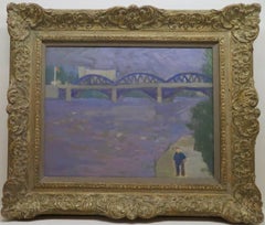 Post Impressionist Mid 20th Century Oil Painting River Thames London