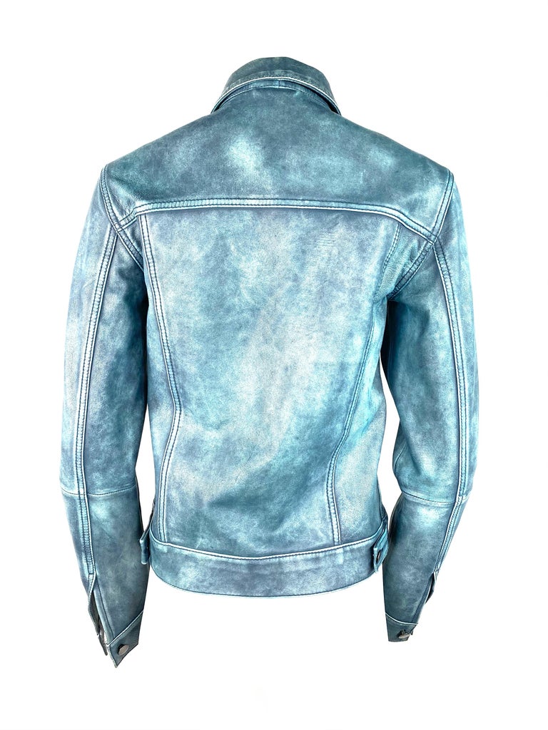 Derek Lam 10 Crosby Blue Leather Jacket, Size 4 In Good Condition For Sale In Beverly Hills, CA