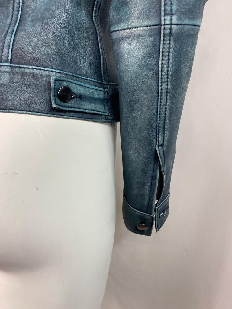 Women's Derek Lam 10 Crosby Blue Leather Jacket, Size 4 For Sale