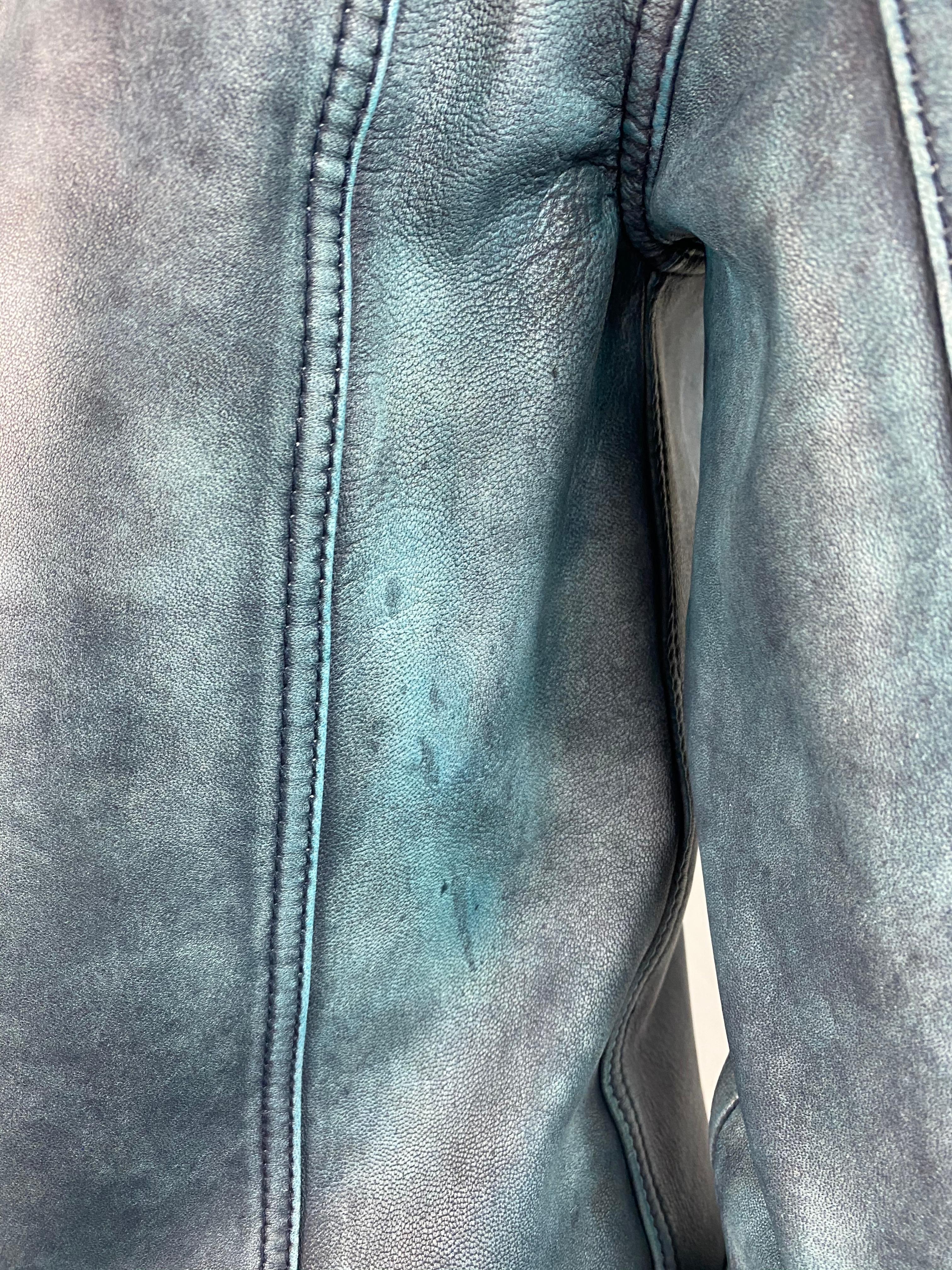 Gray Derek Lam 10 Crosby Blue Leather Jacket, Size 4 For Sale