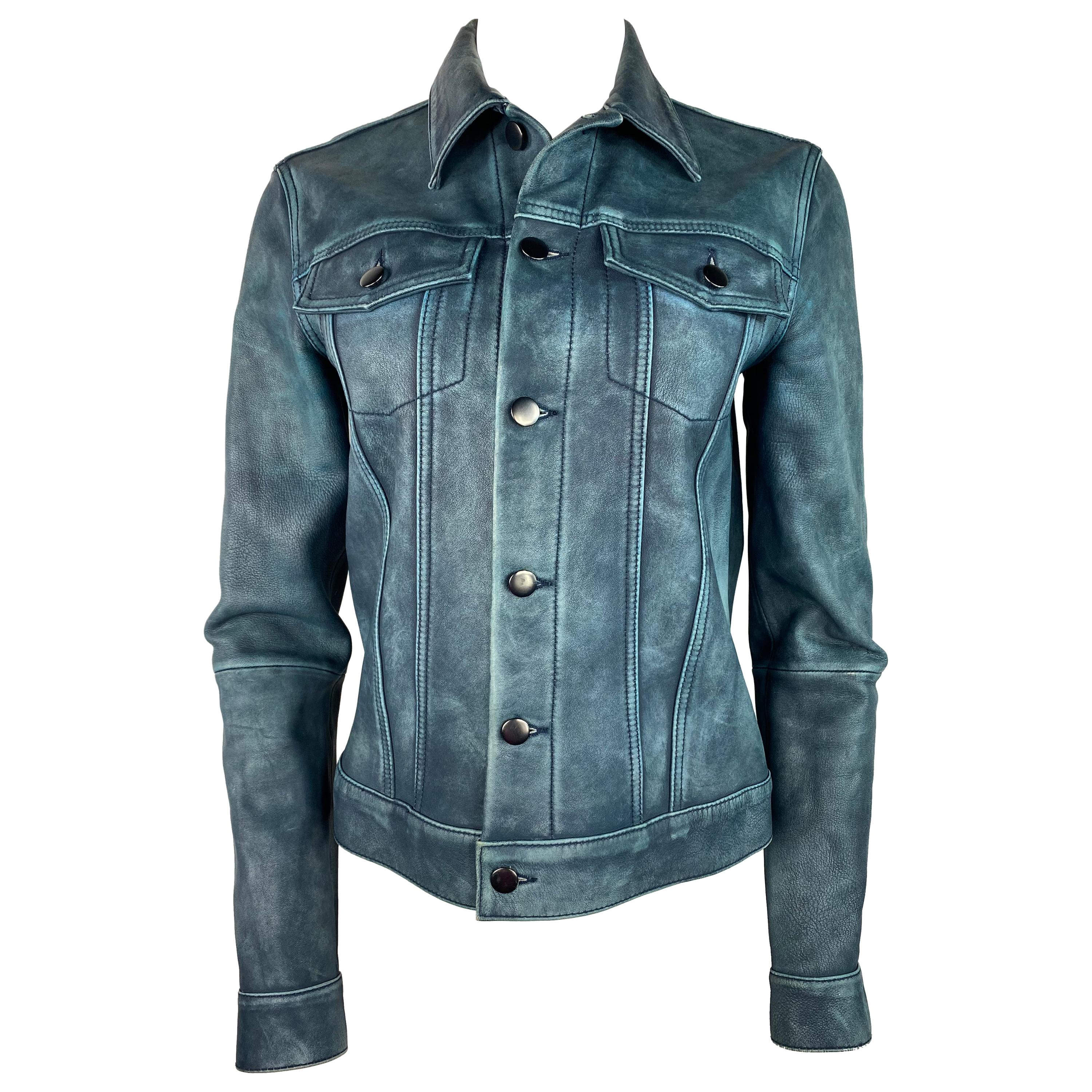 Derek Lam 10 Crosby Blue Leather Jacket, Size 4