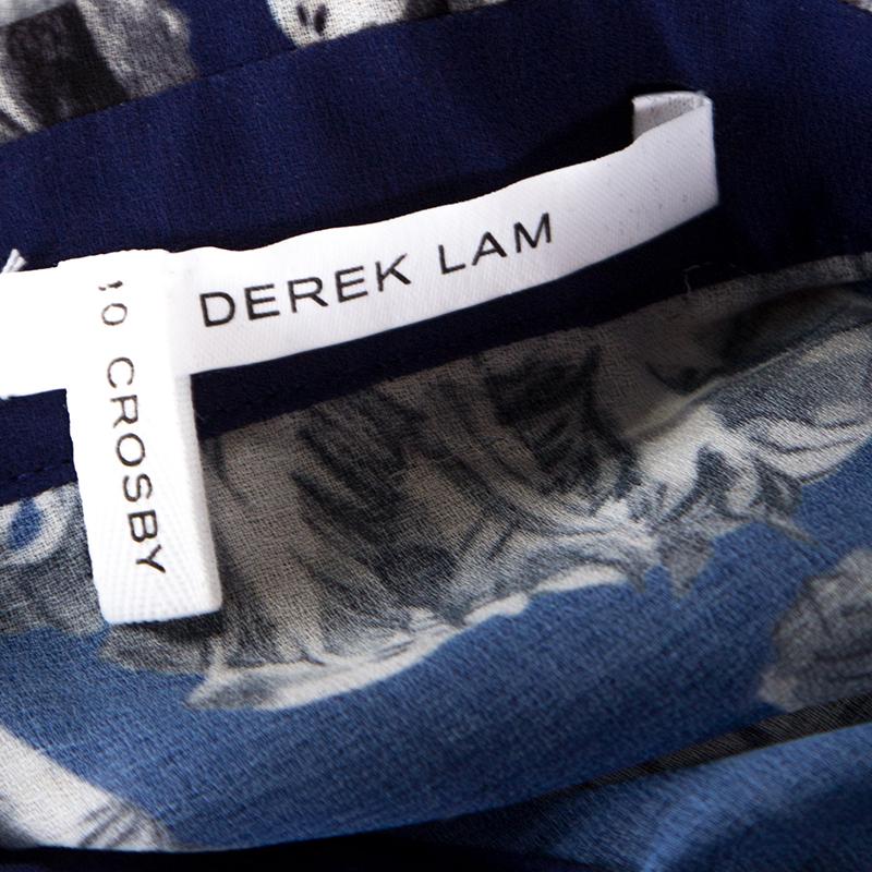 Derek Lam Bicolor Floral Print Crepe Shirt Dress L 1