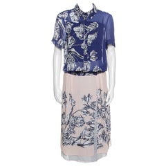 Derek Lam Bicolor Floral Print Crepe Shirt Dress L