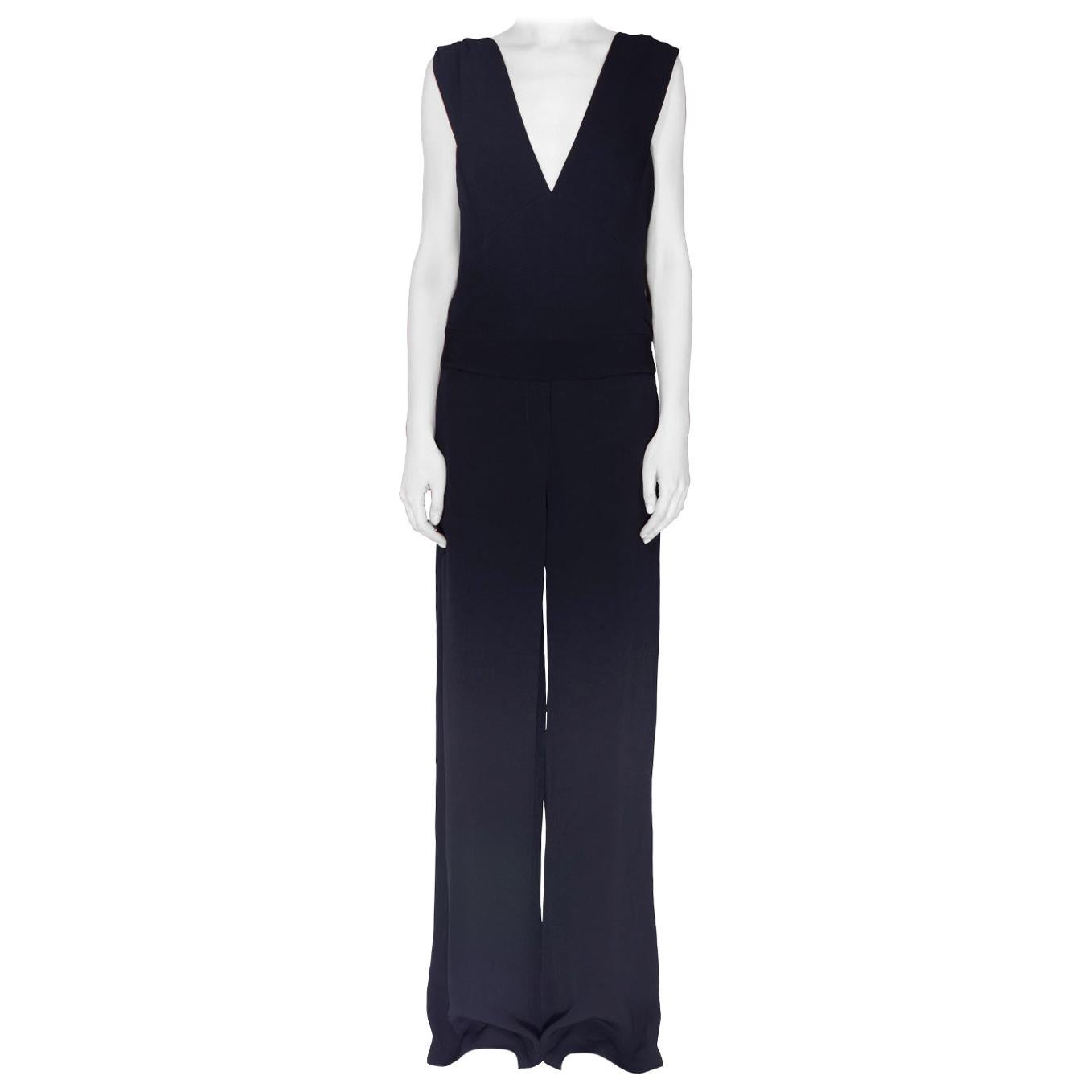 Derek Lam Black Crepe Plunge Neck Detail Jumpsuit S