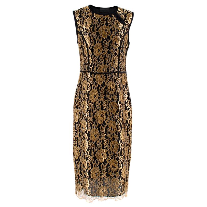 Derek Lam Black & Gold Lace Sheath Dress M