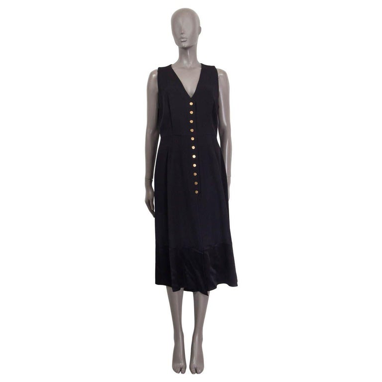 Derek Lam Black Satin Paneled Sleeveless Crepe Midi Dress 44 L Derek Lam Black Satin Paneled Sleeveless Crepe Midi Dress 44 L