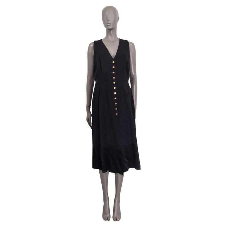 Derek Lam Black Satin Paneled Sleeveless Crepe Midi Dress 44 L