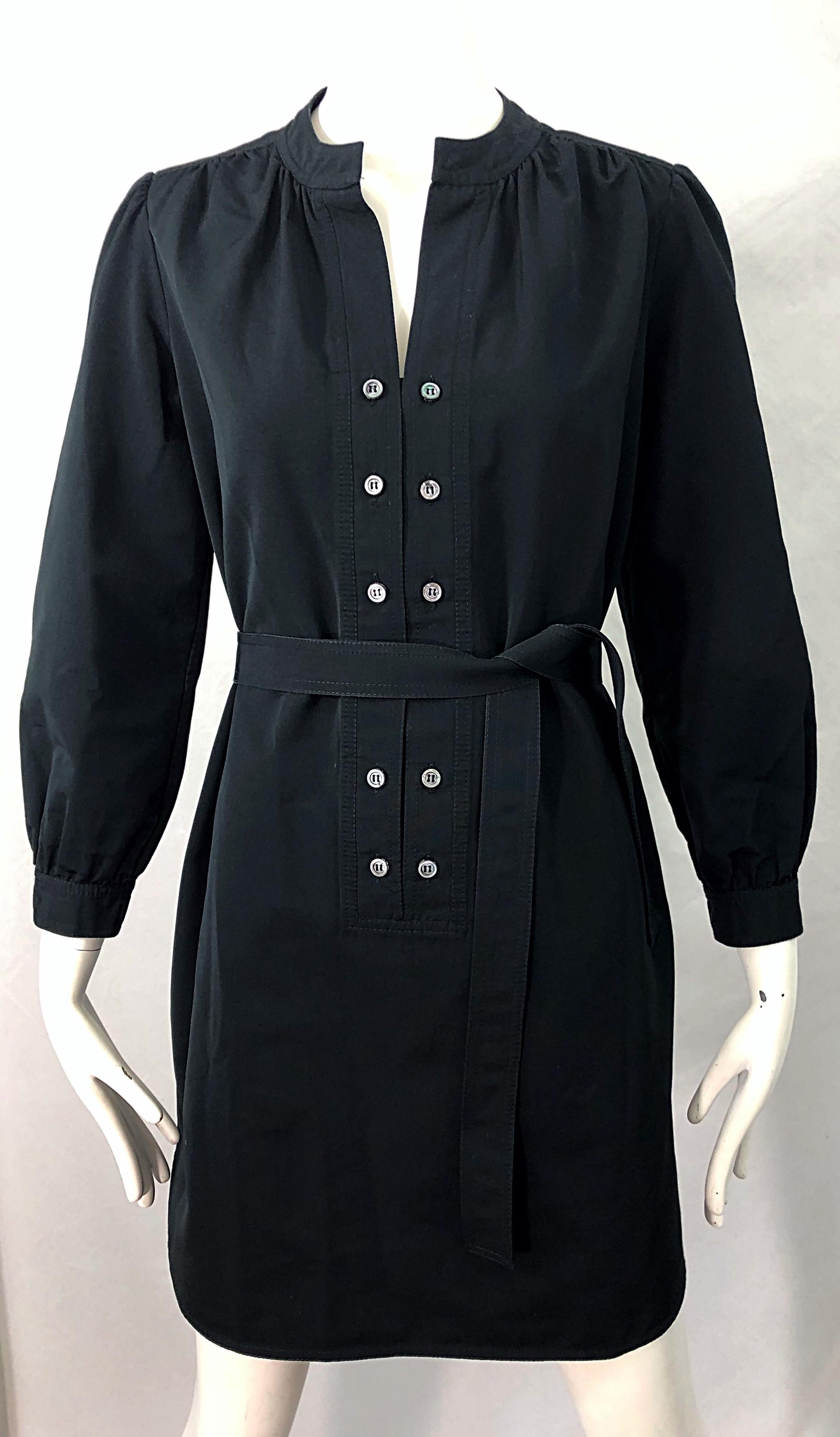 Derek Lam Early 2000s Size 6 / 8 Black Silk Rayon Belted Shirt Dress For Sale 5