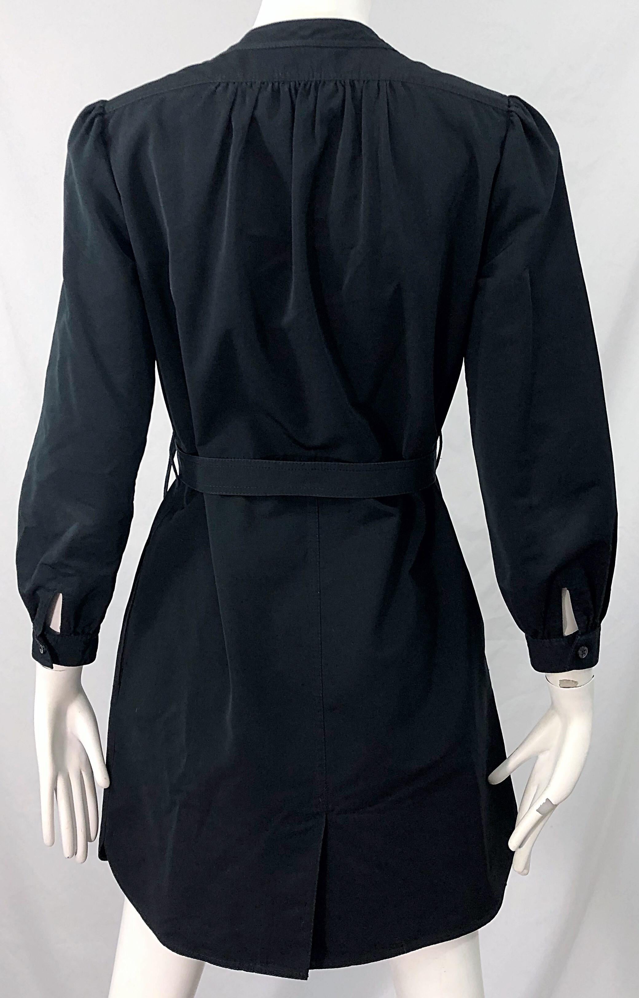 Derek Lam Early 2000s Size 6 / 8 Black Silk Rayon Belted Shirt Dress For Sale 7