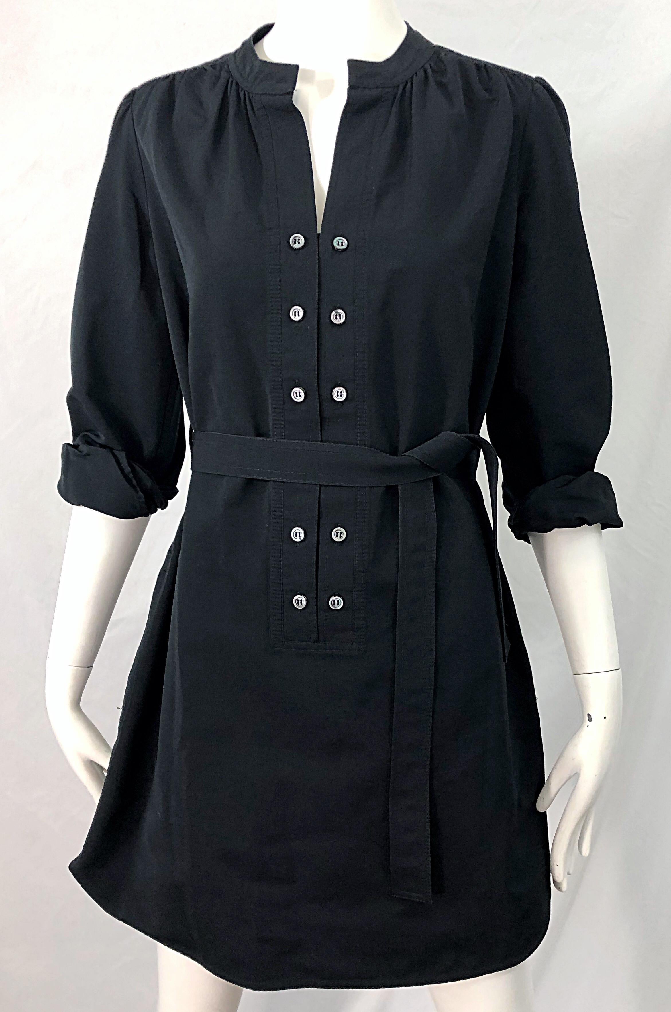 Derek Lam Early 2000s Size 6 / 8 Black Silk Rayon Belted Shirt Dress For Sale 8