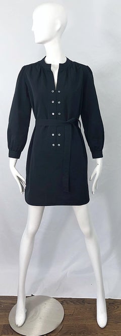 Derek Lam Early 2000s Talla 6 / 8 Vestido camisero con cinturón de rayón de seda negro