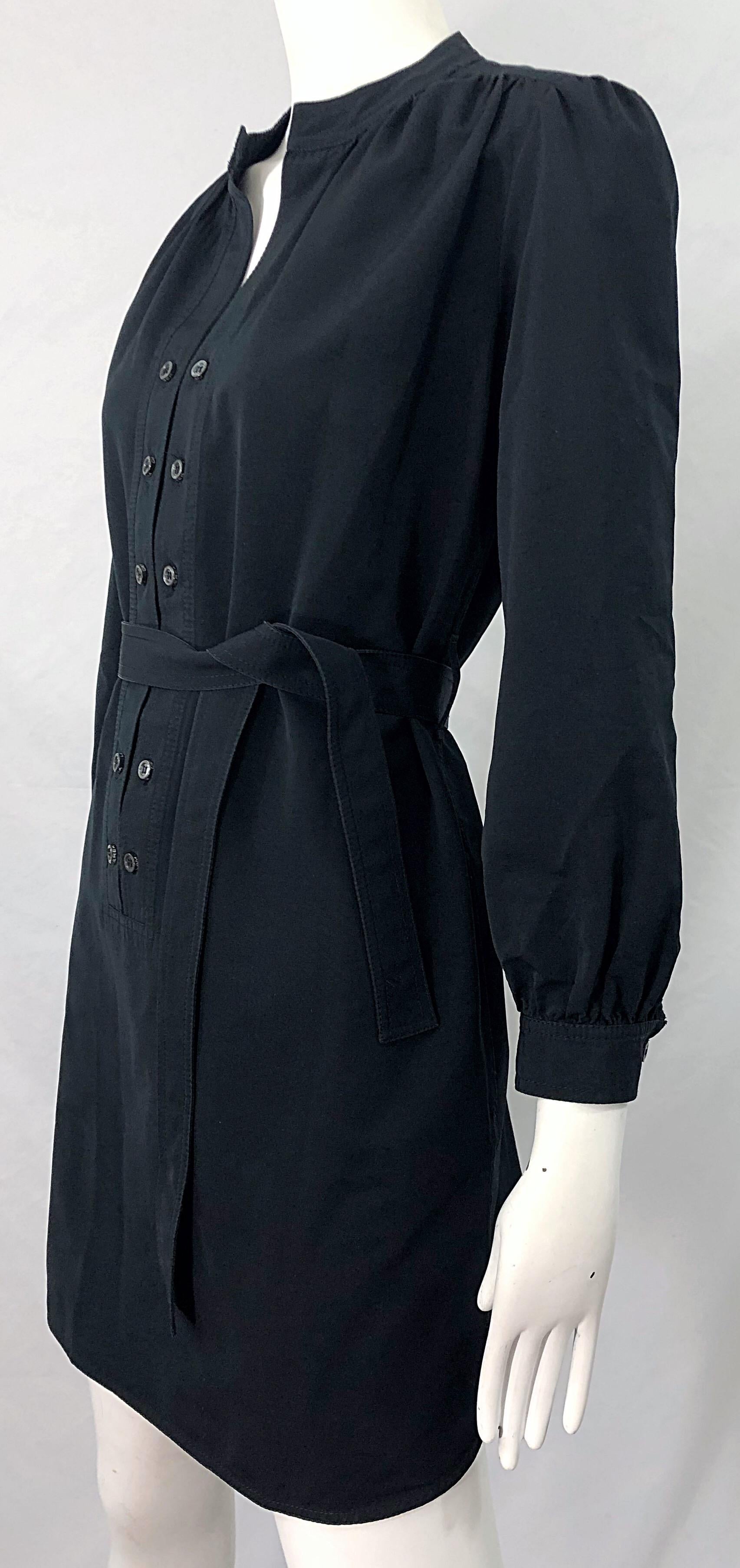 Derek Lam Early 2000s Größe 6 / 8 Schwarzes Hemdkleid aus Seide und Viskose mit Gürtel Damen im Angebot
