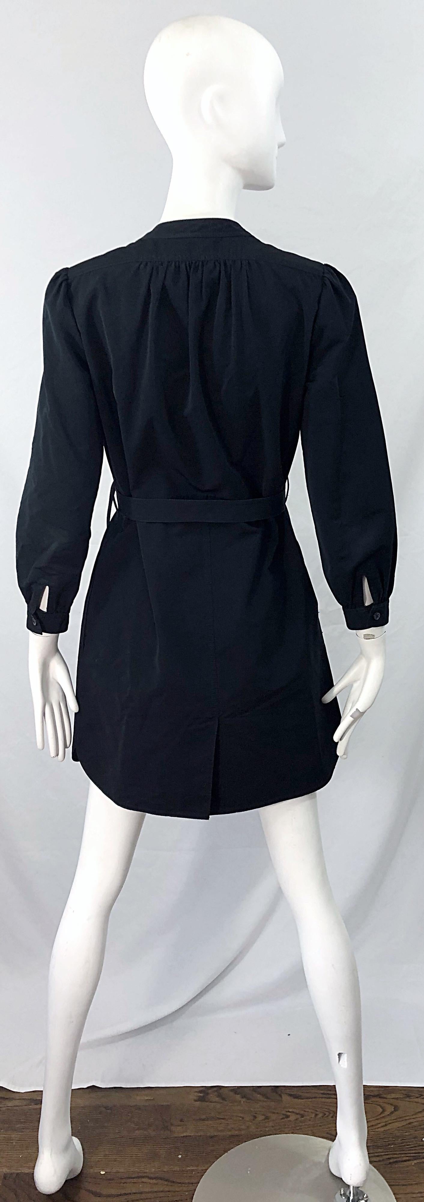 Derek Lam Early 2000s Size 6 / 8 Black Silk Rayon Belted Shirt Dress In Excellent Condition For Sale In San Diego, CA