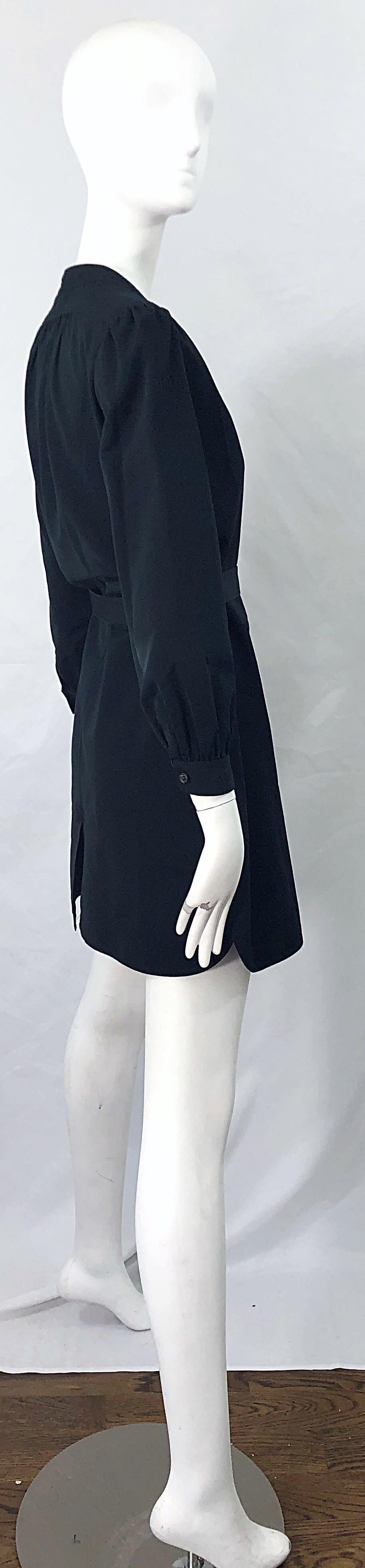 Women's Derek Lam Early 2000s Size 6 / 8 Black Silk Rayon Belted Shirt Dress For Sale