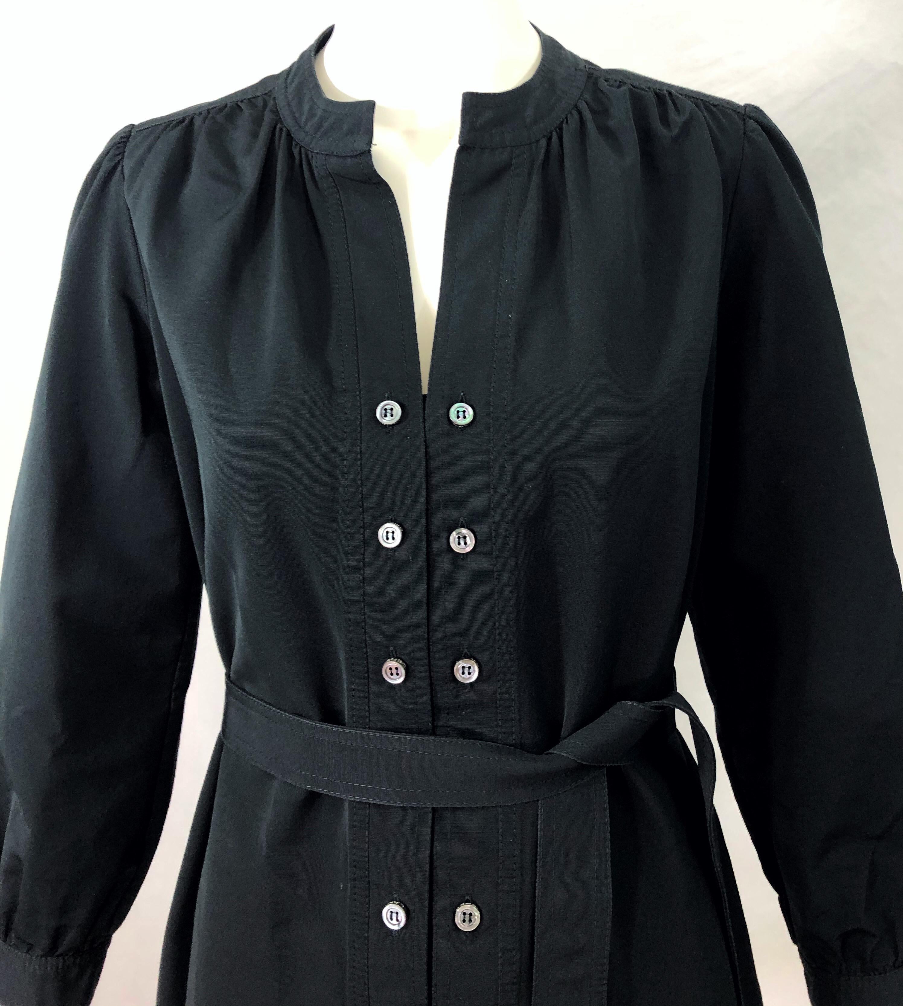 Derek Lam Early 2000s Size 6 / 8 Black Silk Rayon Belted Shirt Dress For Sale 3