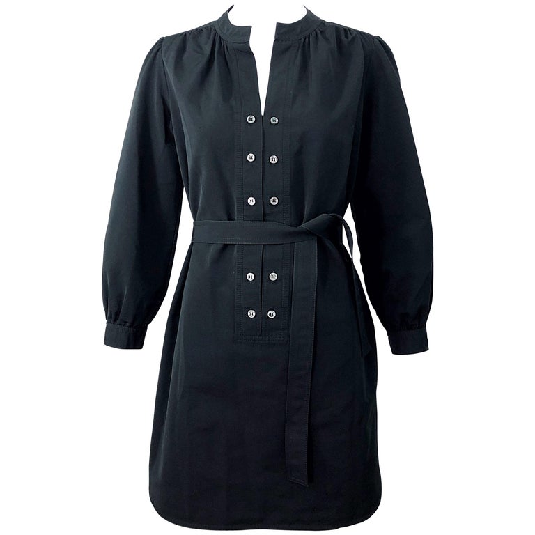Derek Lam Early 2000s Size 6 / 8 Black Silk Rayon Belted Shirt Dress