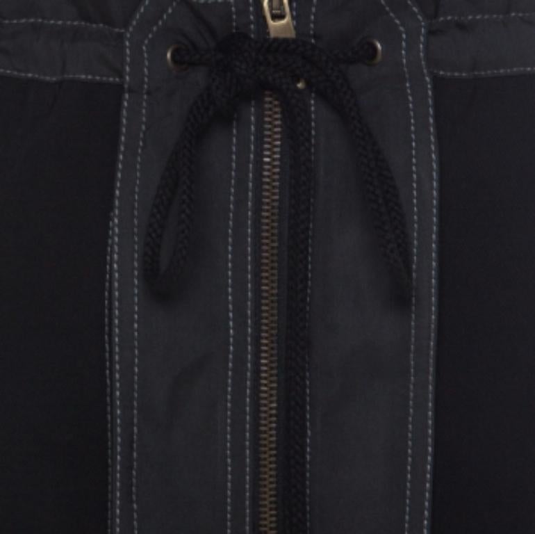 Noir Derek Lam Grey & Black Silk Blend & Wool Front Zip Paneled Skirt L en vente