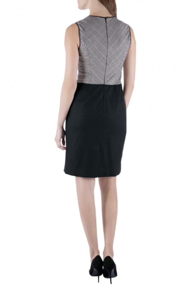 Noir Derek Lam Houndstooth Bodice Colorblock Sleeveless Wool Dress S en vente