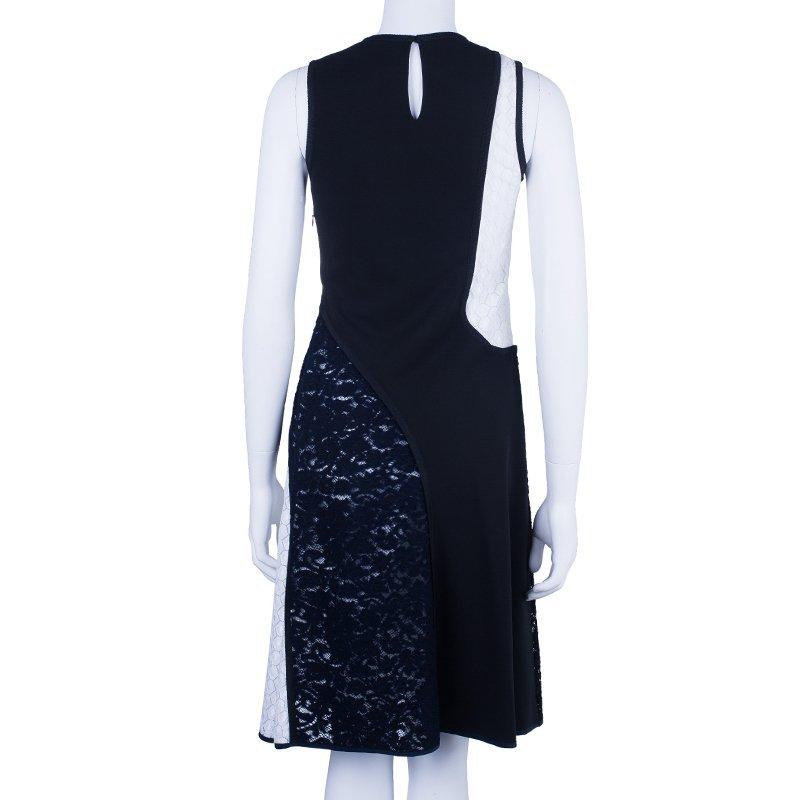 Black Derek Lam Mixed Lace And Jersey Crepe Paneled Dress M
