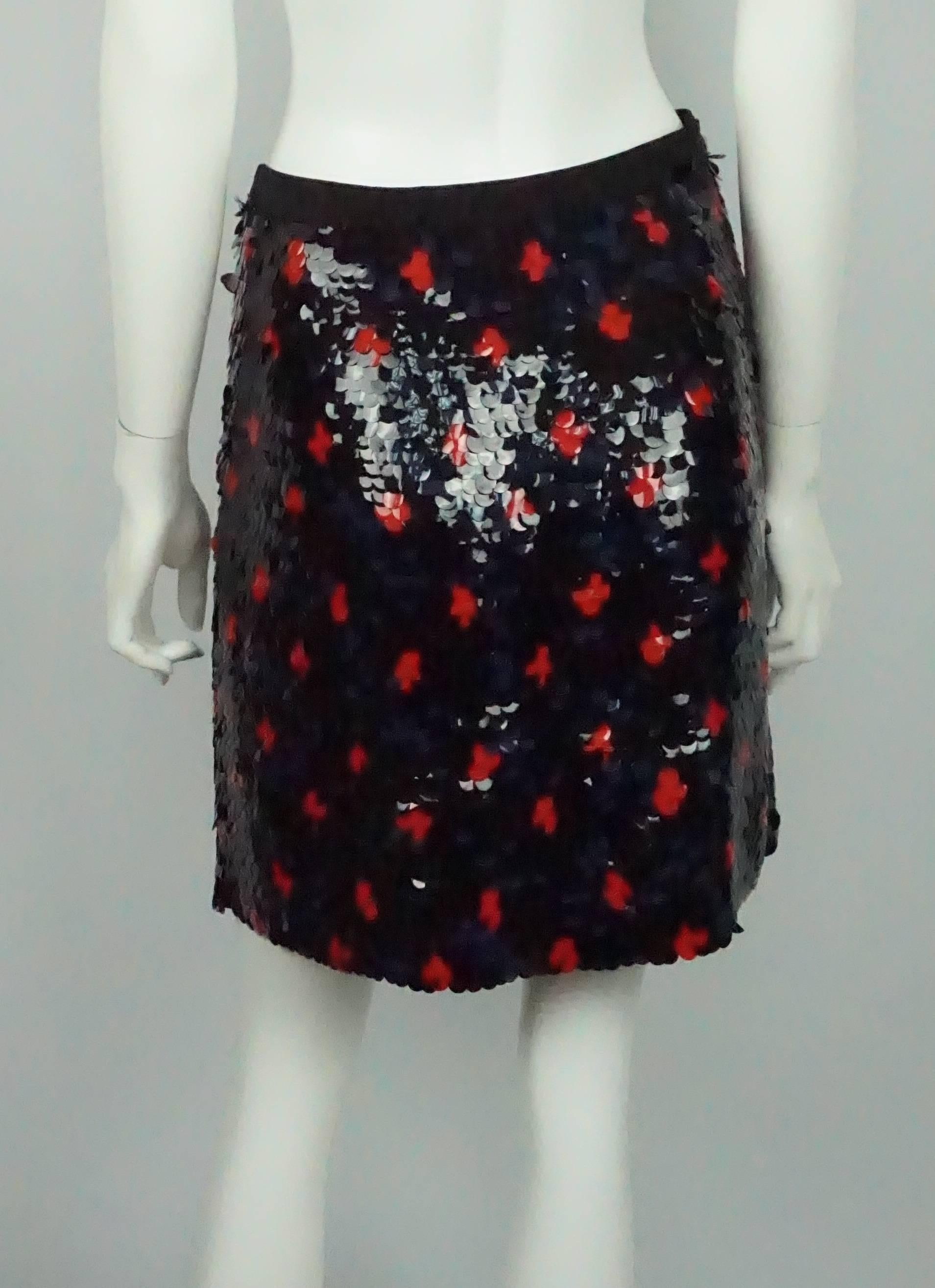 Black Derek Lam Navy and Red Paillete Skirt  For Sale