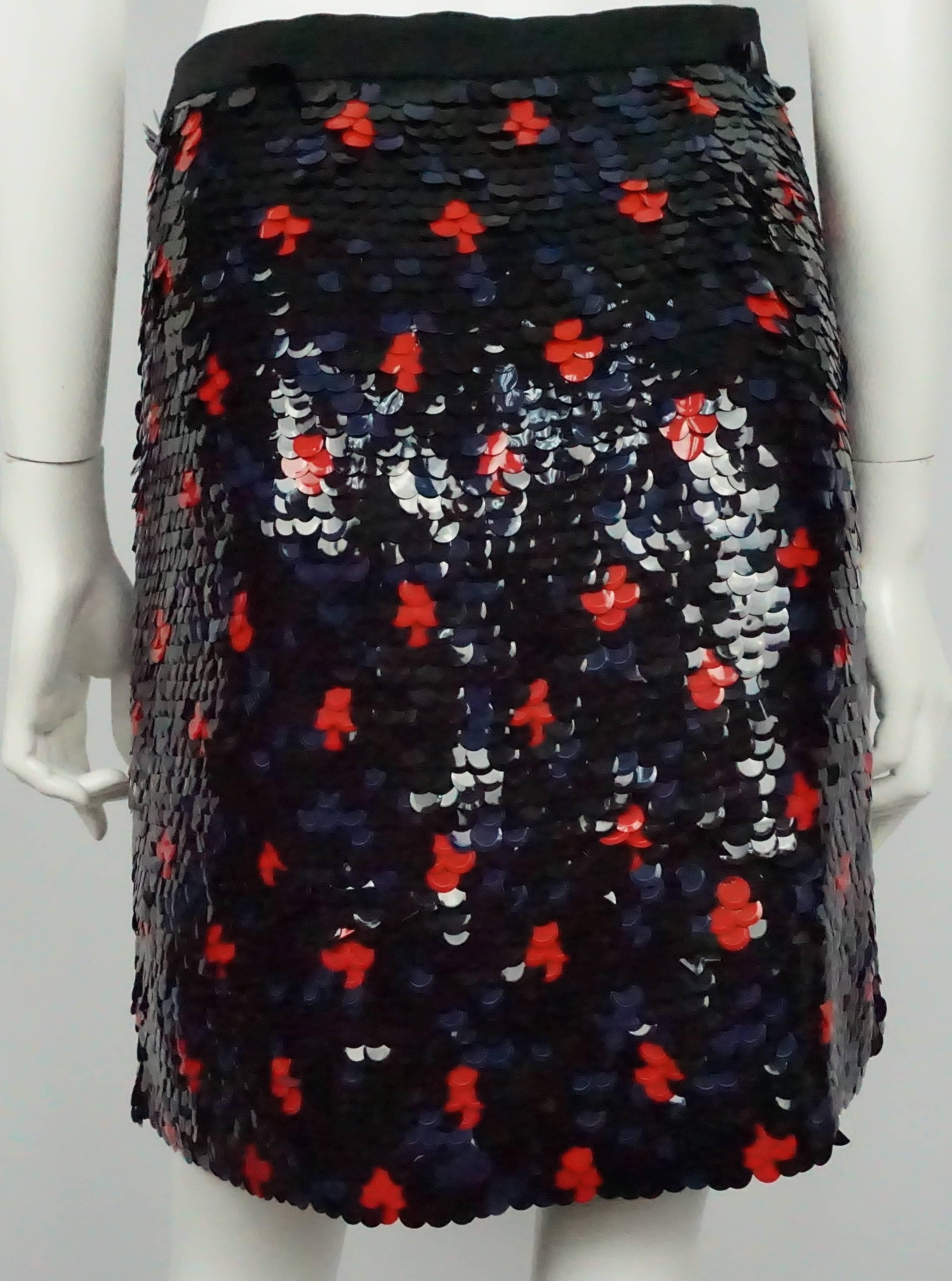 Derek Lam Navy and Red Paillete Skirt In Excellent Condition For Sale In West Palm Beach, FL