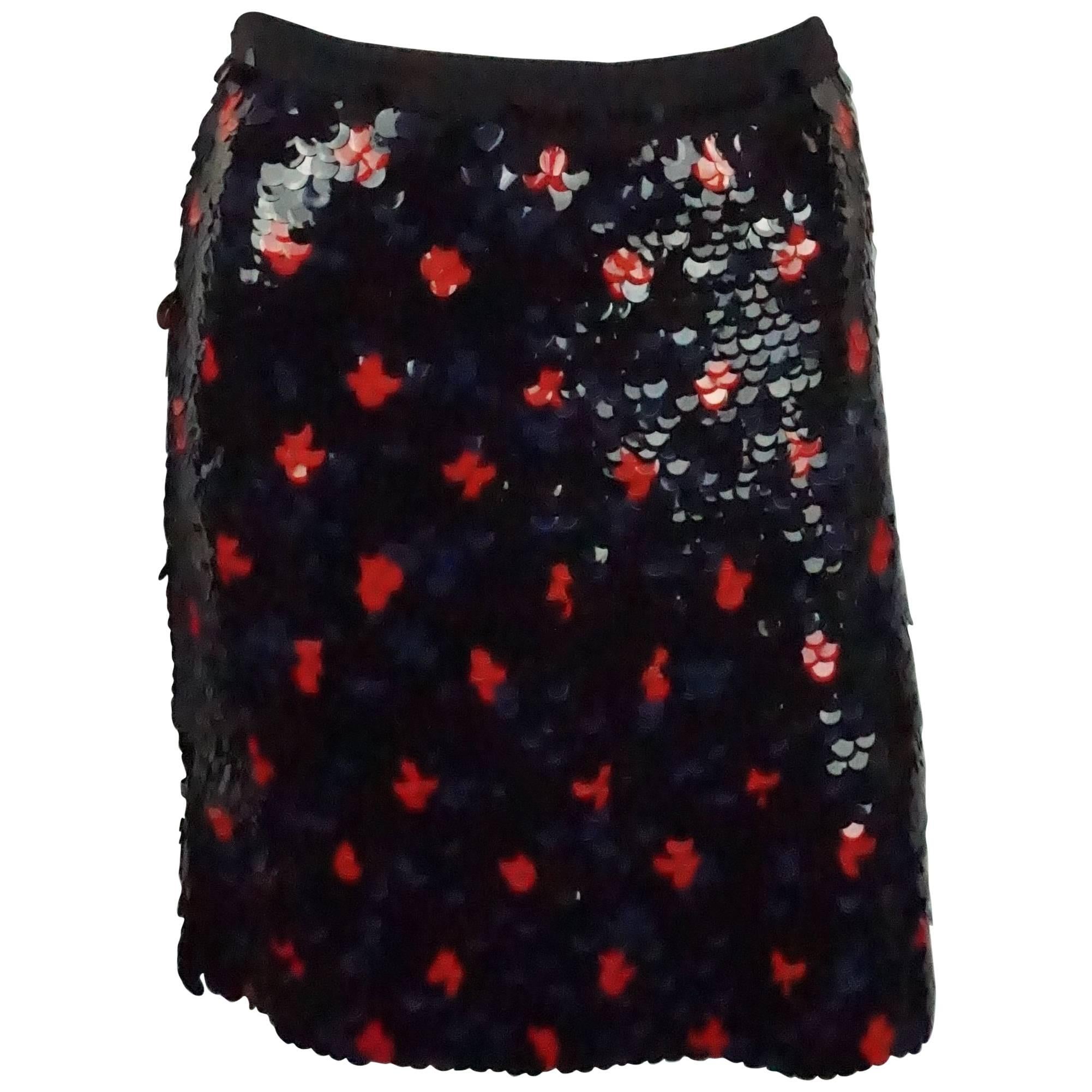 Derek Lam Navy and Red Paillete Skirt