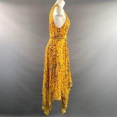 DEREK LAM Size 12 Yellow White Viscose Abstract V Neck Long Dress