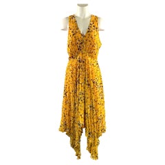 DEREK LAM Size 12 Yellow White Viscose Abstract V Neck Long Dress