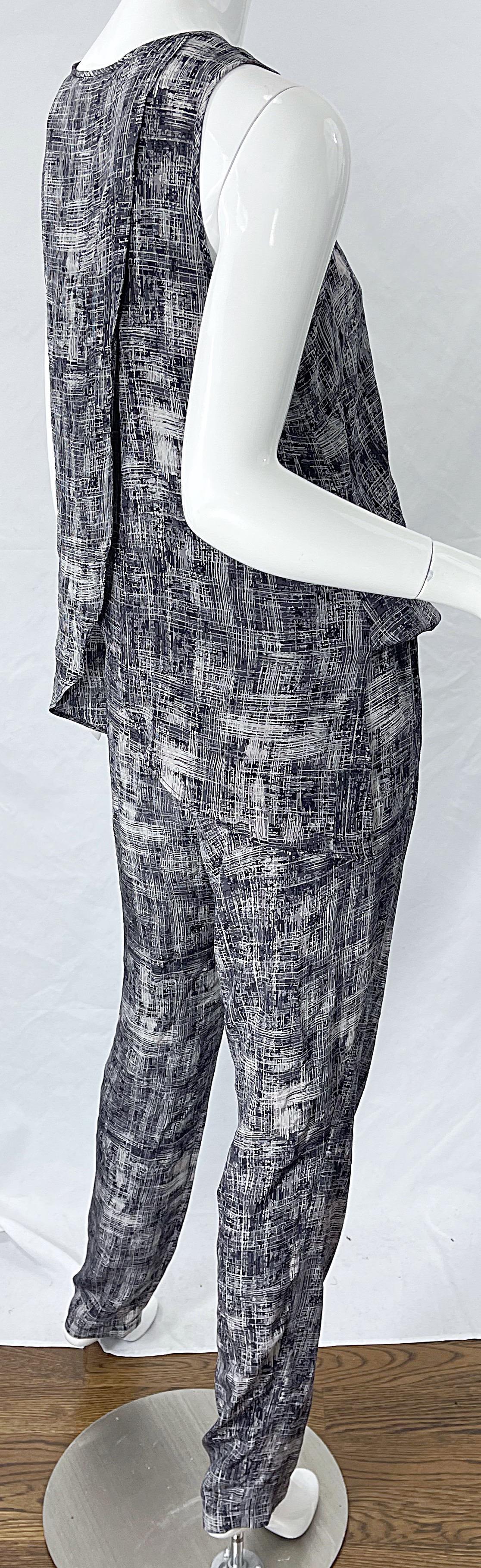 Derek Lam Size 4 / 6 Black and White Silk Wing Back Sleeveless Jumpsuit For Sale 6