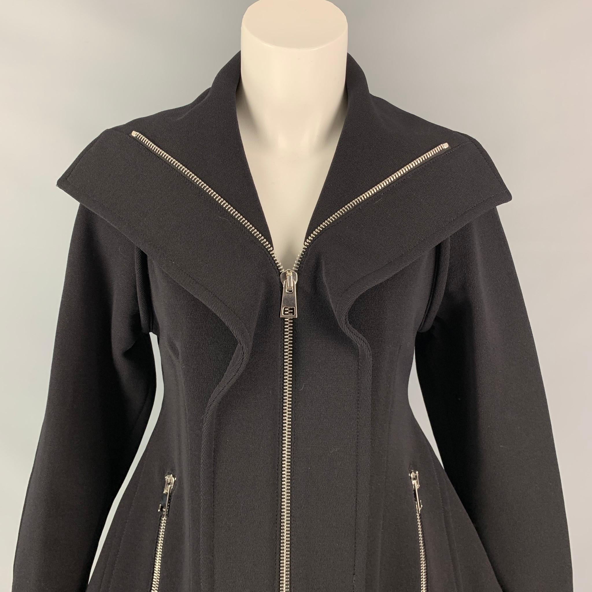 DEREK LAM coat comes in a black acrylic blend featuring a high collar, side details, silver tone hardware, front pockets, and a zip up closure. 

New With Tags. 
Marked: 40

Measurements:

Shoulder: 16.5 in.
Bust: 36 in.
Sleeve: 23.5 in.
Length: 26