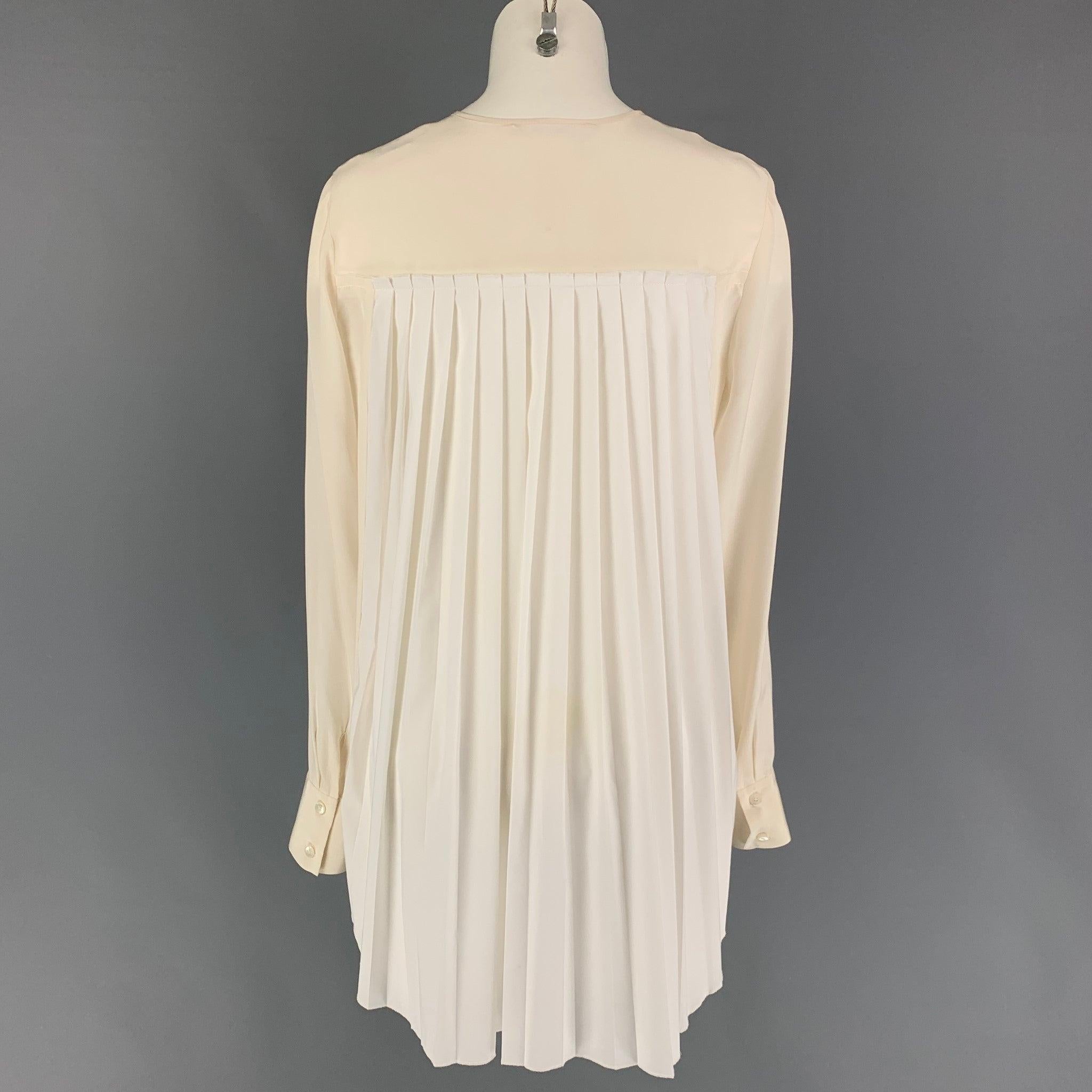 DEREK LAM Size 4 Cream White Silk Pleated Long Sleeve Blouse In Good Condition For Sale In San Francisco, CA