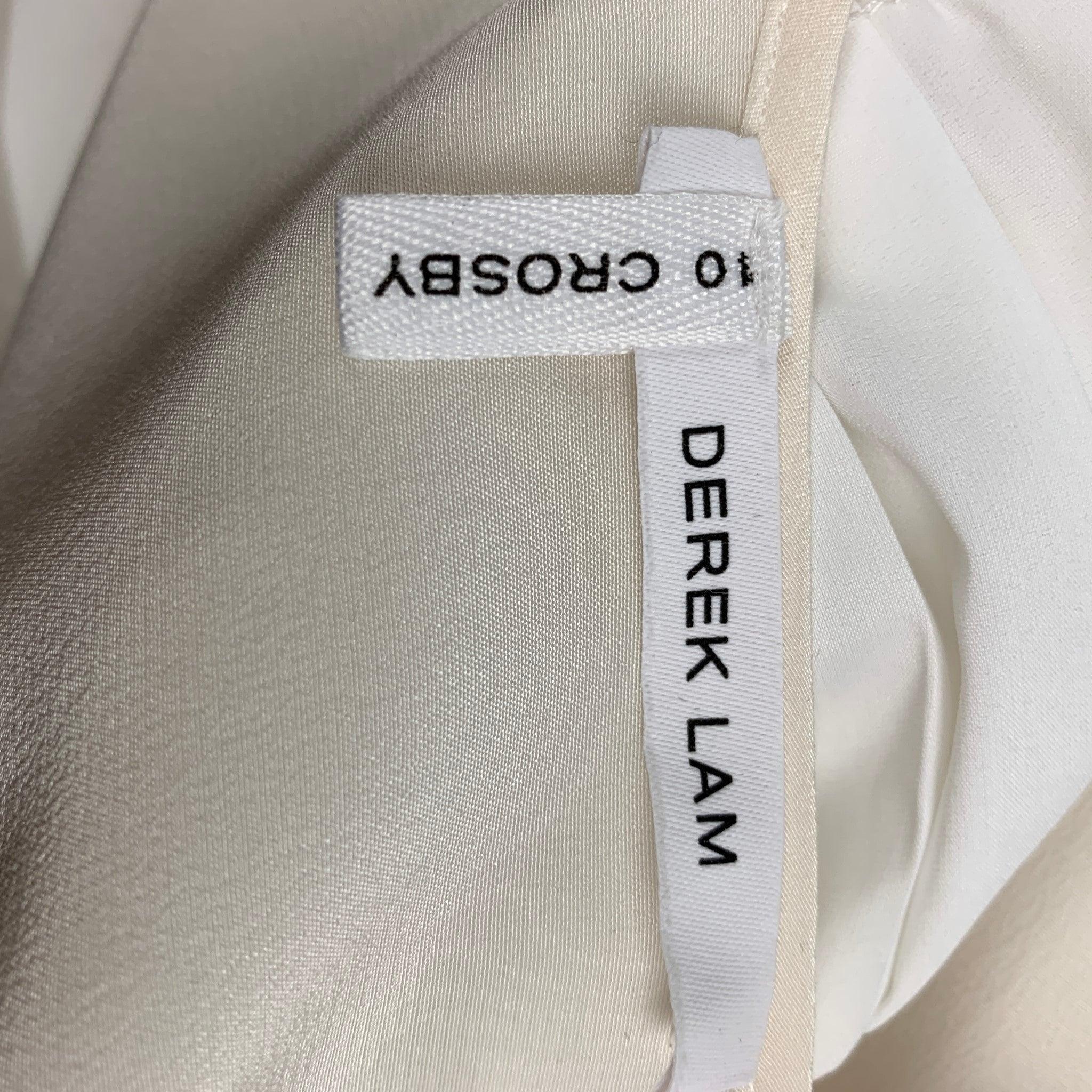 DEREK LAM Size 4 Cream White Silk Pleated Long Sleeve Blouse For Sale 1