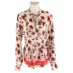 DEREK LAM Size 6 Cream & Orange Silk Floral Blouse