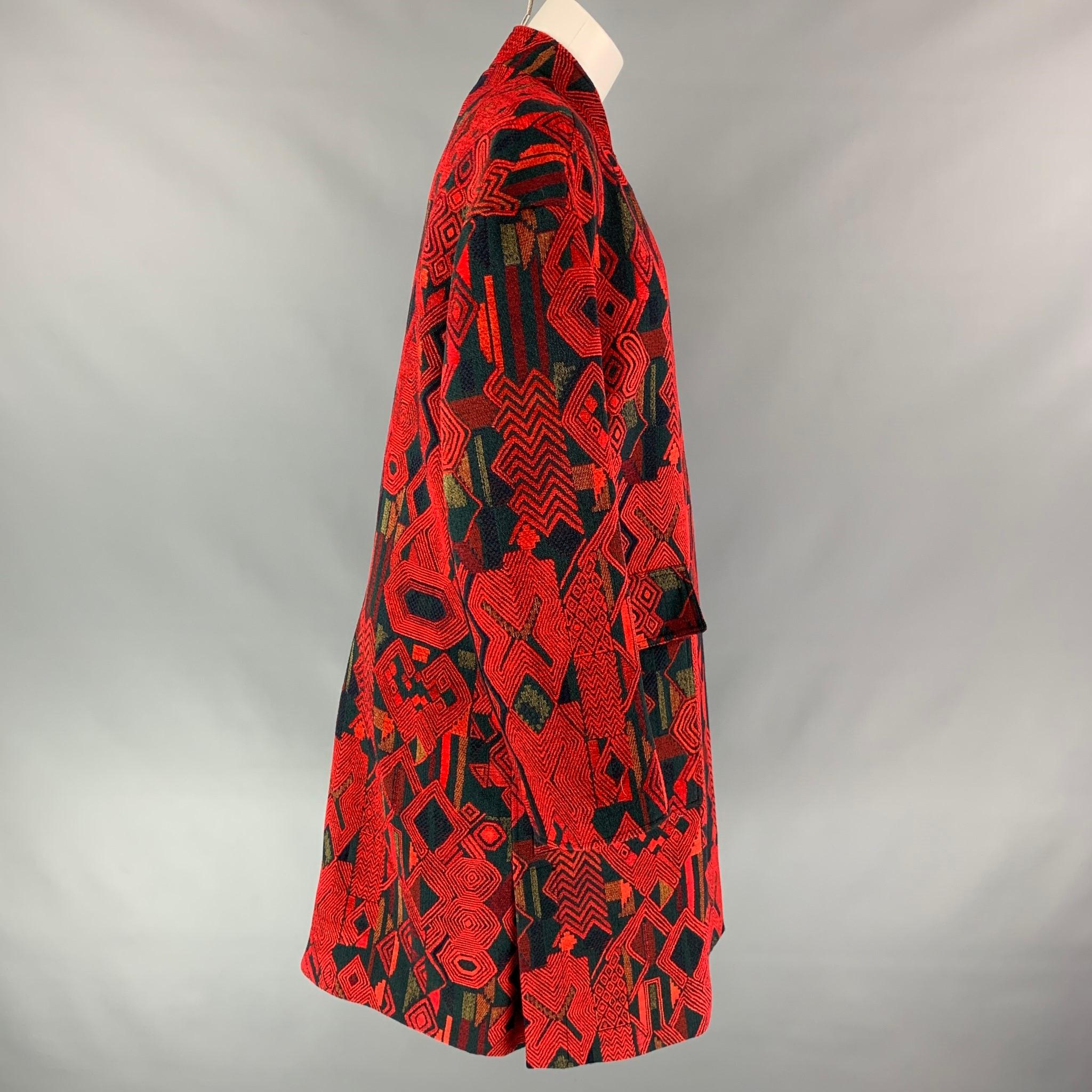 DEREK LAM Size 6 Red & Black Geometric Print Acrylic Blend Collarless Coat In Good Condition In San Francisco, CA