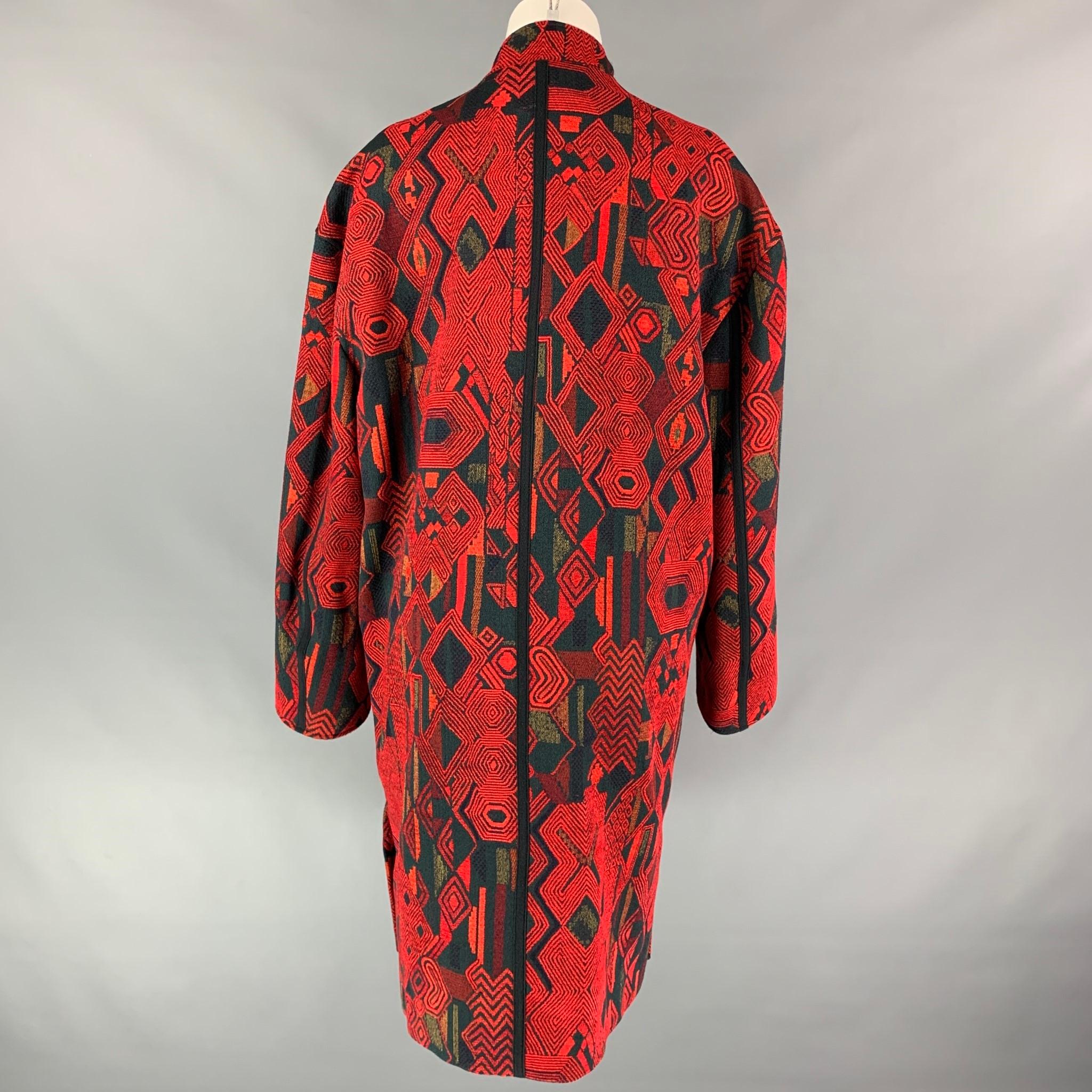Women's DEREK LAM Size 6 Red & Black Geometric Print Acrylic Blend Collarless Coat