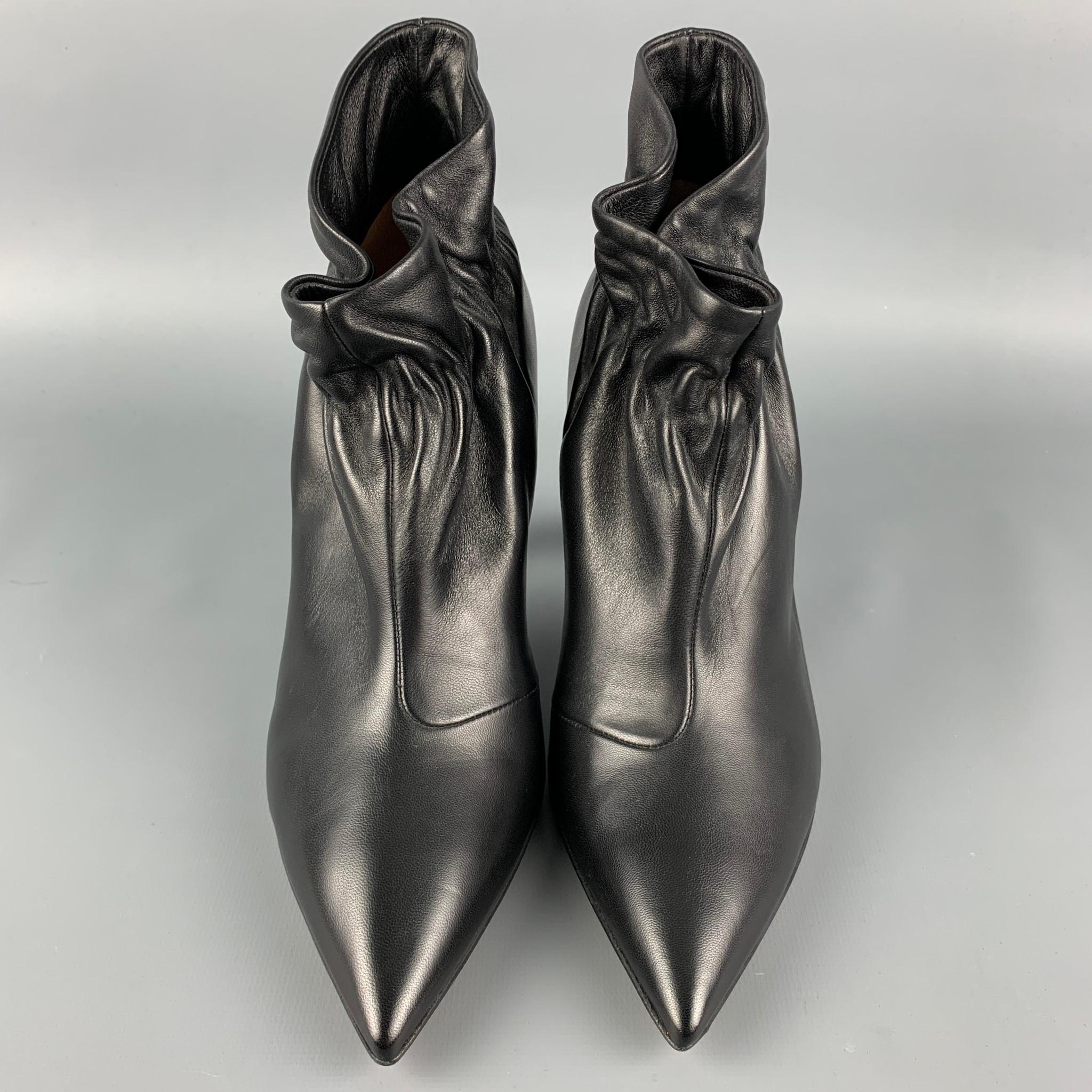 DEREK LAM Size 7.5 Black Leather Ruched Ankle Boots In New Condition In San Francisco, CA