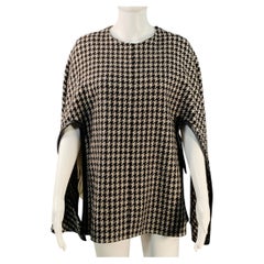 DEREK LAM Größe XS/S Schwarz-beiger Poncho-Pullover aus Wolle und Alpaka im Hahnentrittmuster