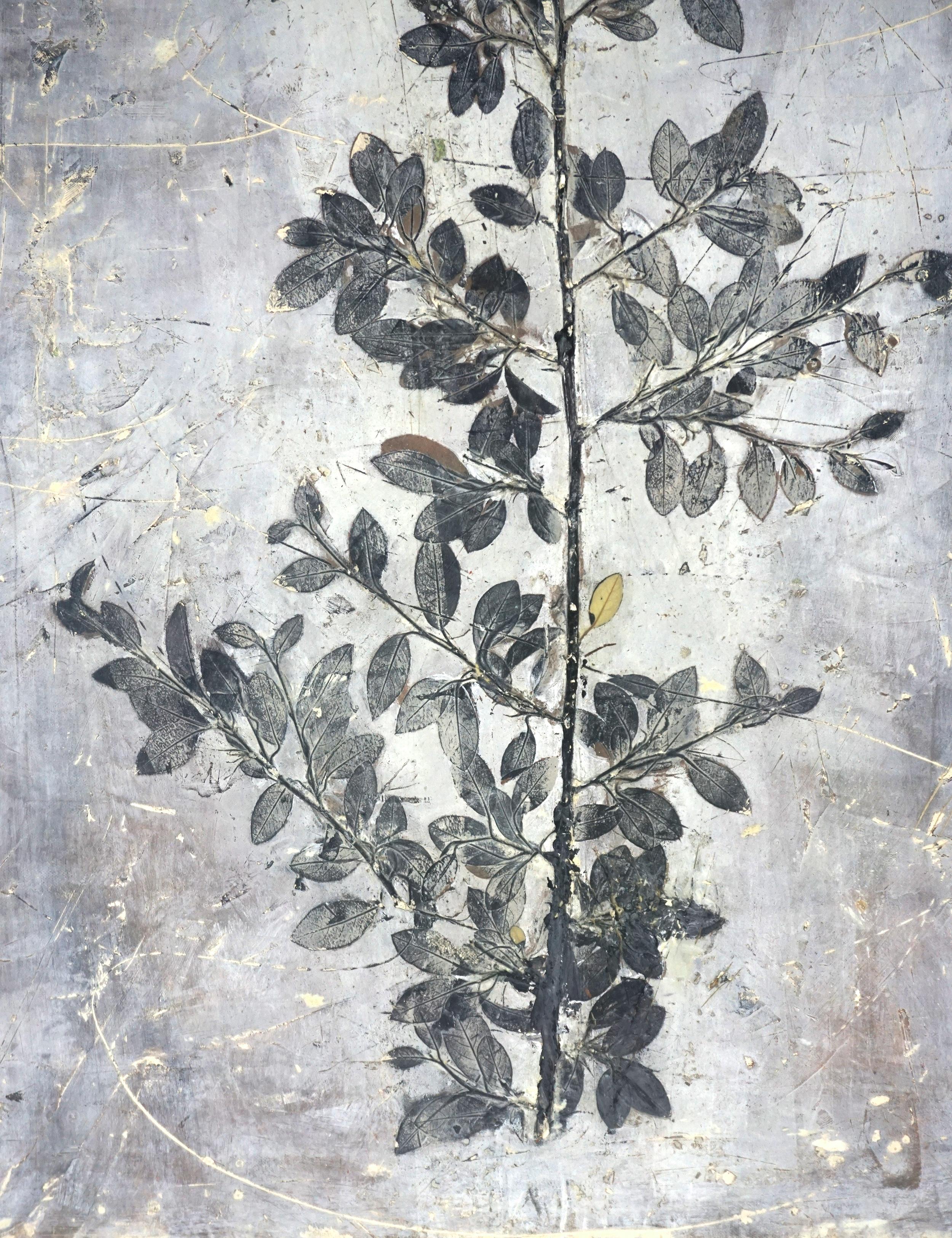 Peinture botanique minimaliste en techniques mixtes 
