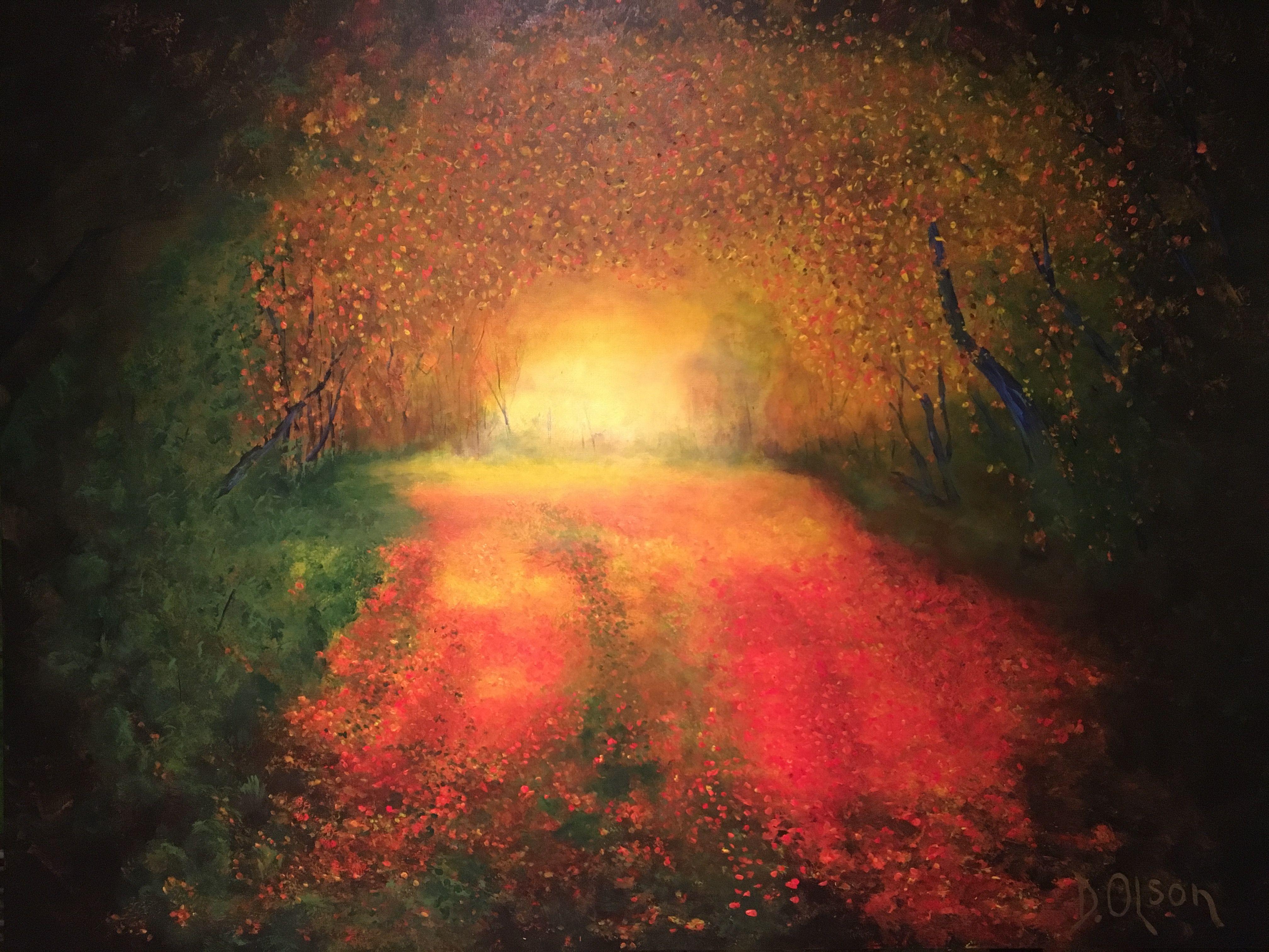 ' Dal cremisi al trifoglio ', Pittura, Acrilico su tela - Painting di Derek Olson