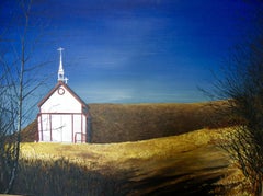 Church On The Hill, Gemälde, Acryl auf Leinwand